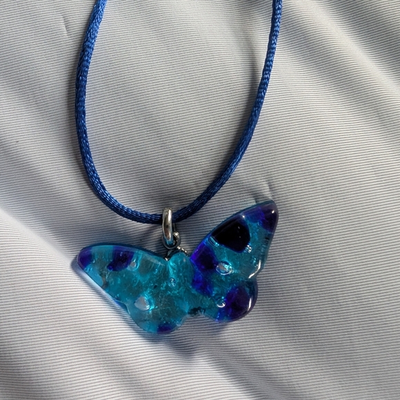 Blue Butterfly Pendant Necklace (New) - Picture 3 of 7